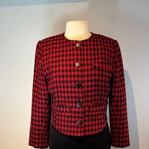Vintage Franco Mirabelli 100% wool red & black houndstooth Blazer size medium